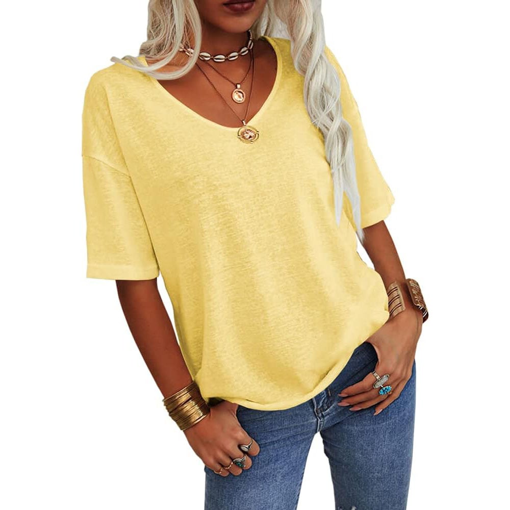 🔥Last Day Promotion!🌺Women's Solid Color V-Neck T-shirt