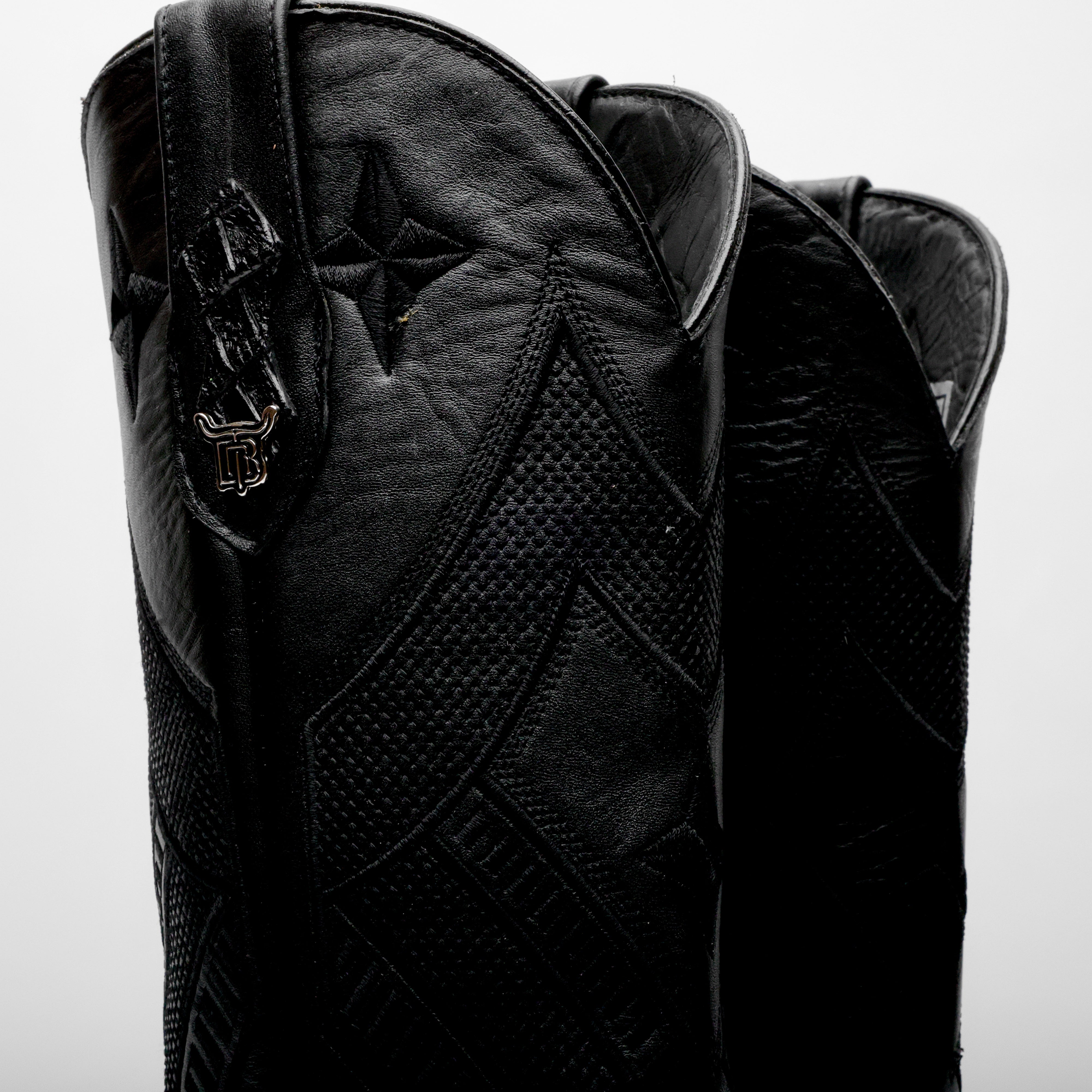 Total Black Caiman Belly Leather Boots - Square Toe