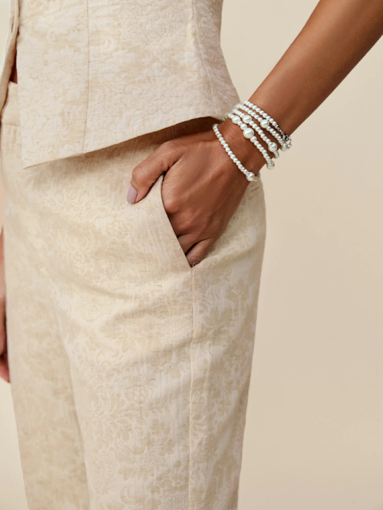 Cotton & Linen Jacquard Suit Pants