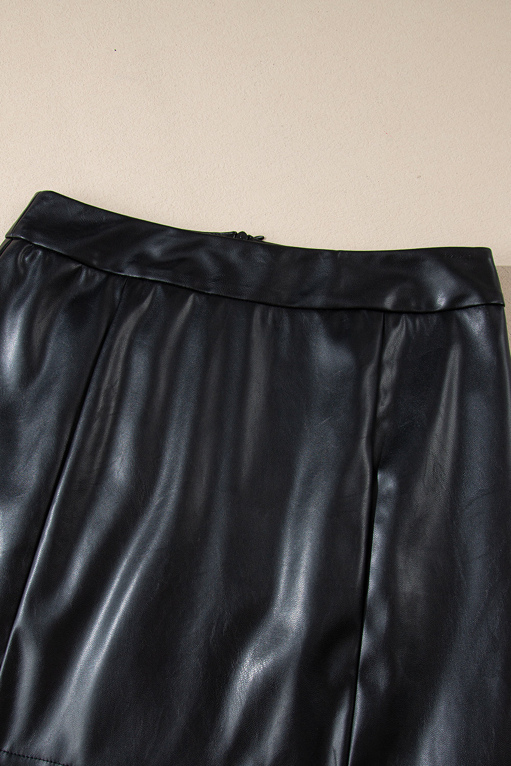 Black Pu Leather Side Slits Slim Fit High Waist Mini Skirt