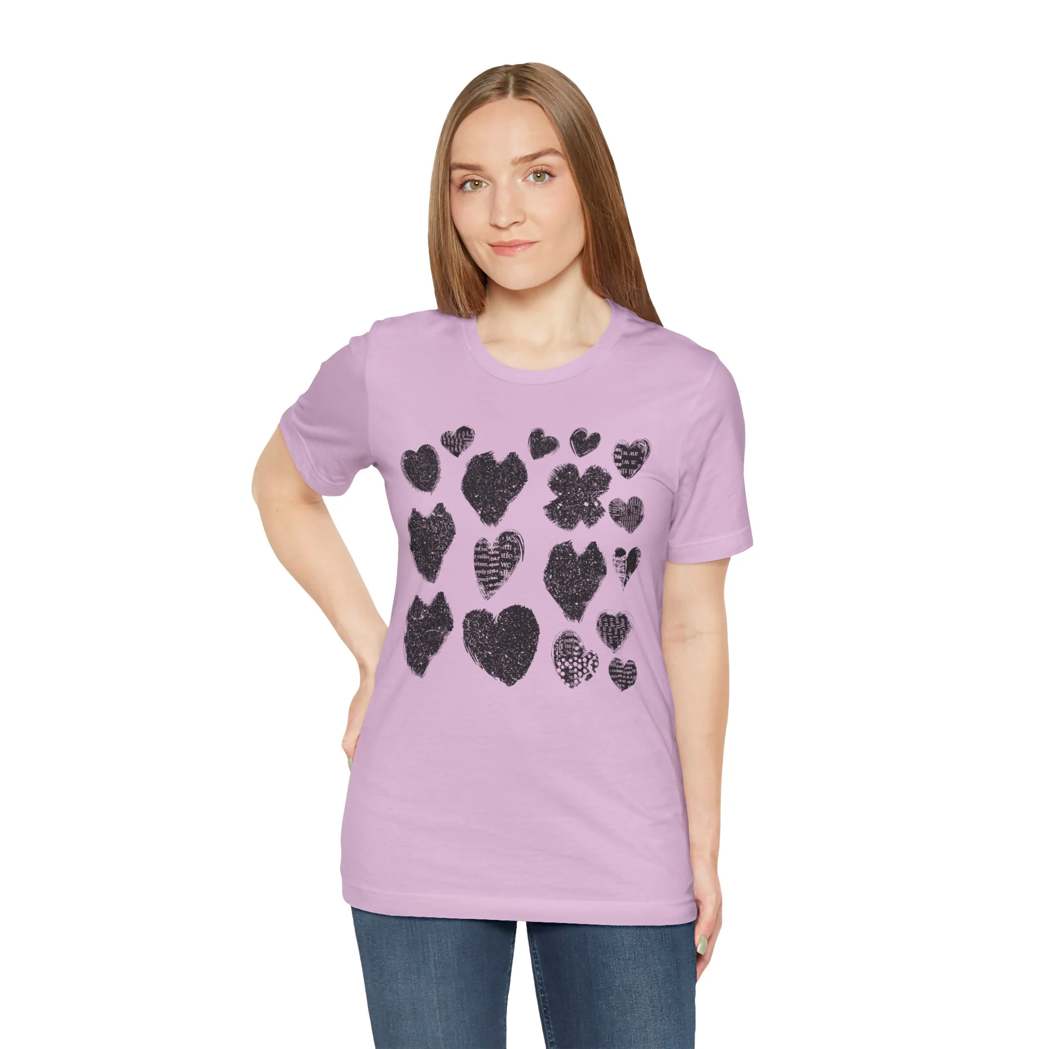 Black Grunge Hearts Unisex Jersey Short Sleeve Tee