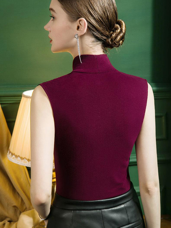 Stylish Selection Skinny Sleeveless Mesh Split-Joint Half Turtleneck Vest Top