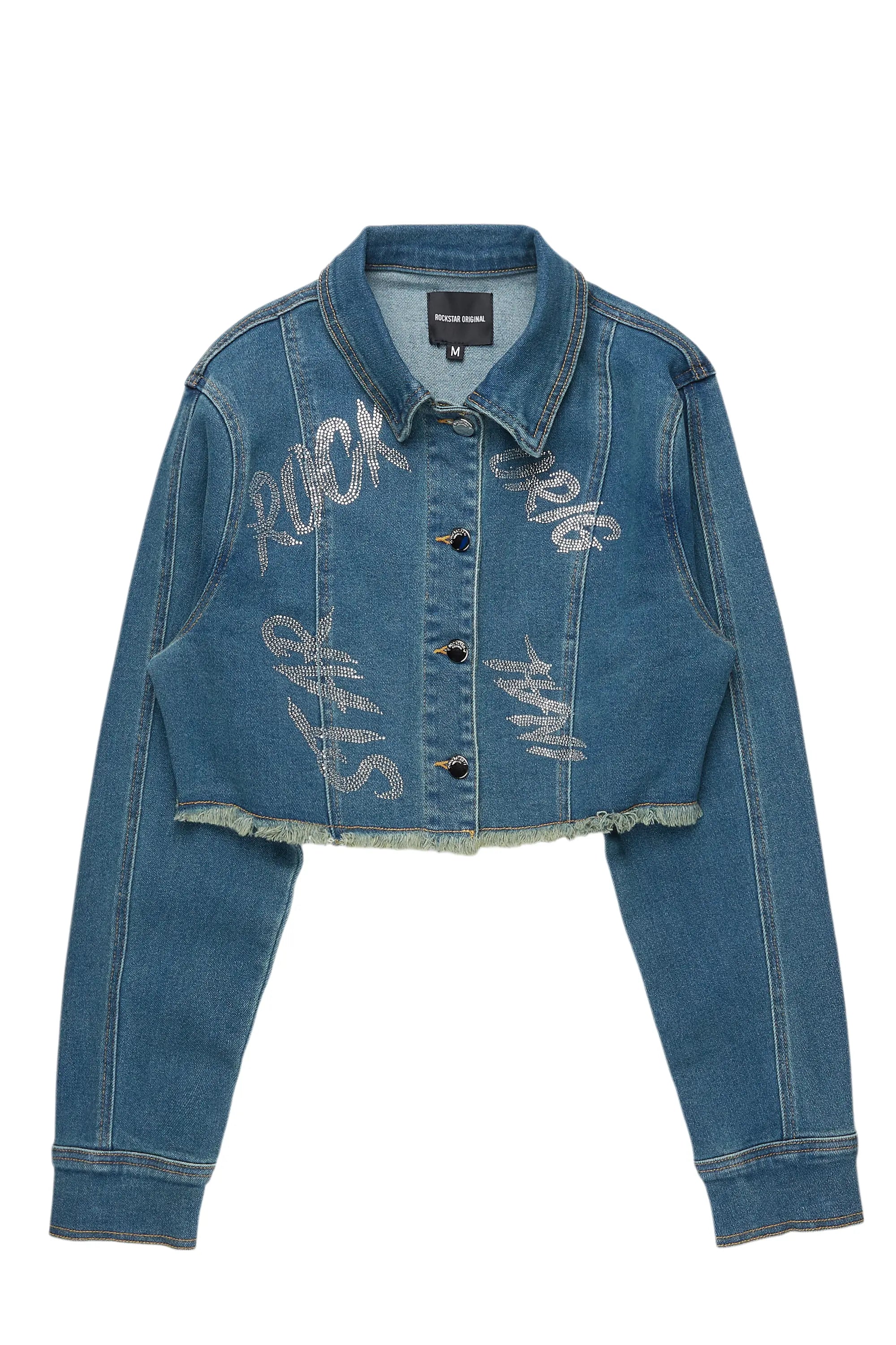 Chequea Tinted Dark Wash Crop Denim Jacket