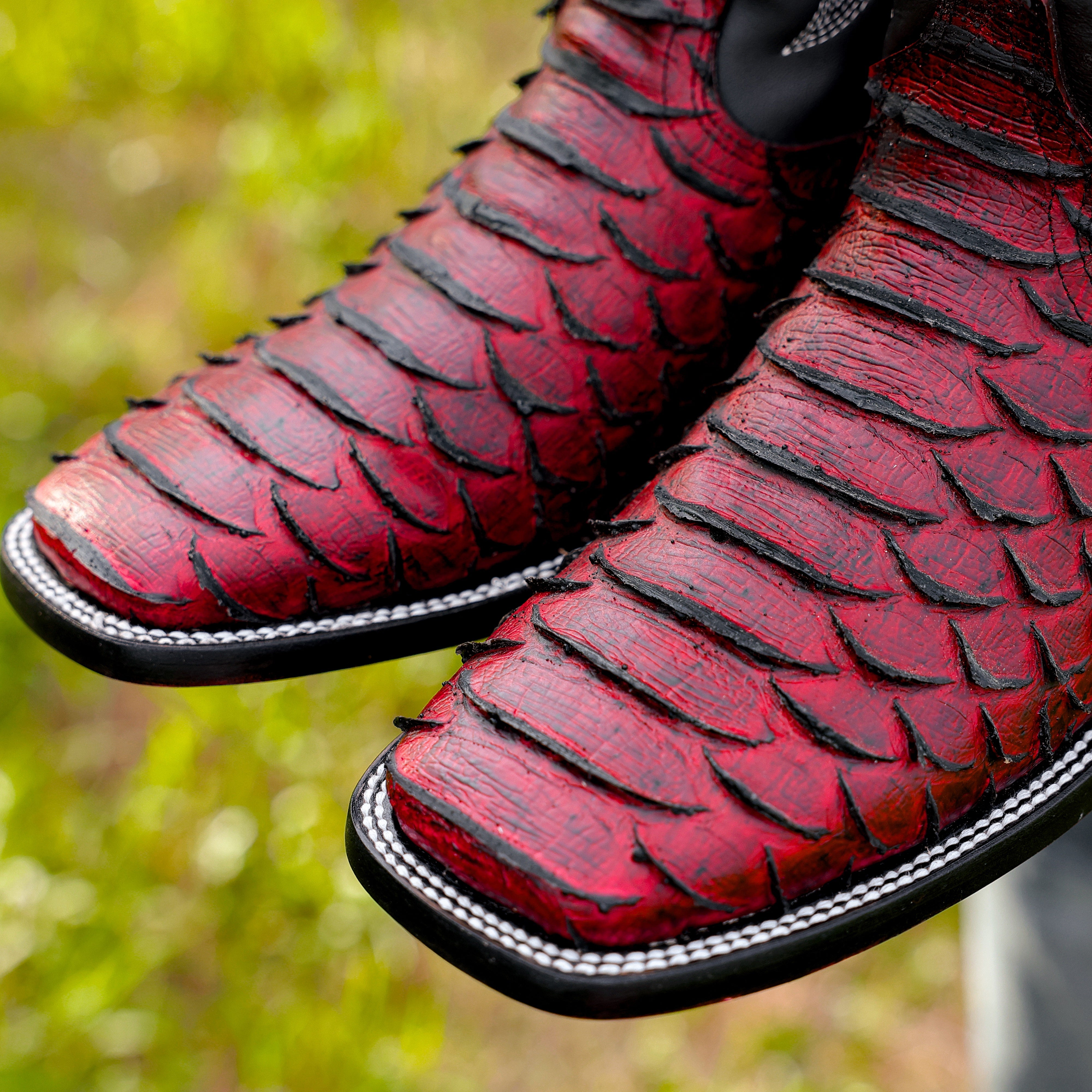 Black Cherry Python Leather Boots - Square Toe