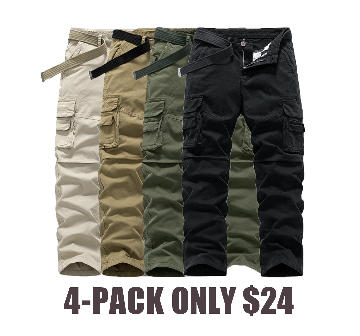 Men's Casual Straight-Leg Cargo Pants with Belt – Multi-Pocket, All-Season Comfort for Daily Streetwear