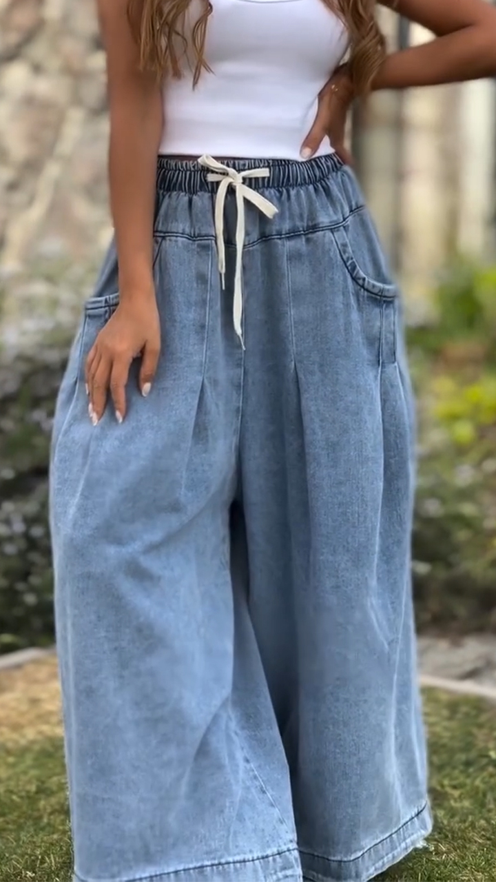 Ladies Drawstring Casual Loose Jeans