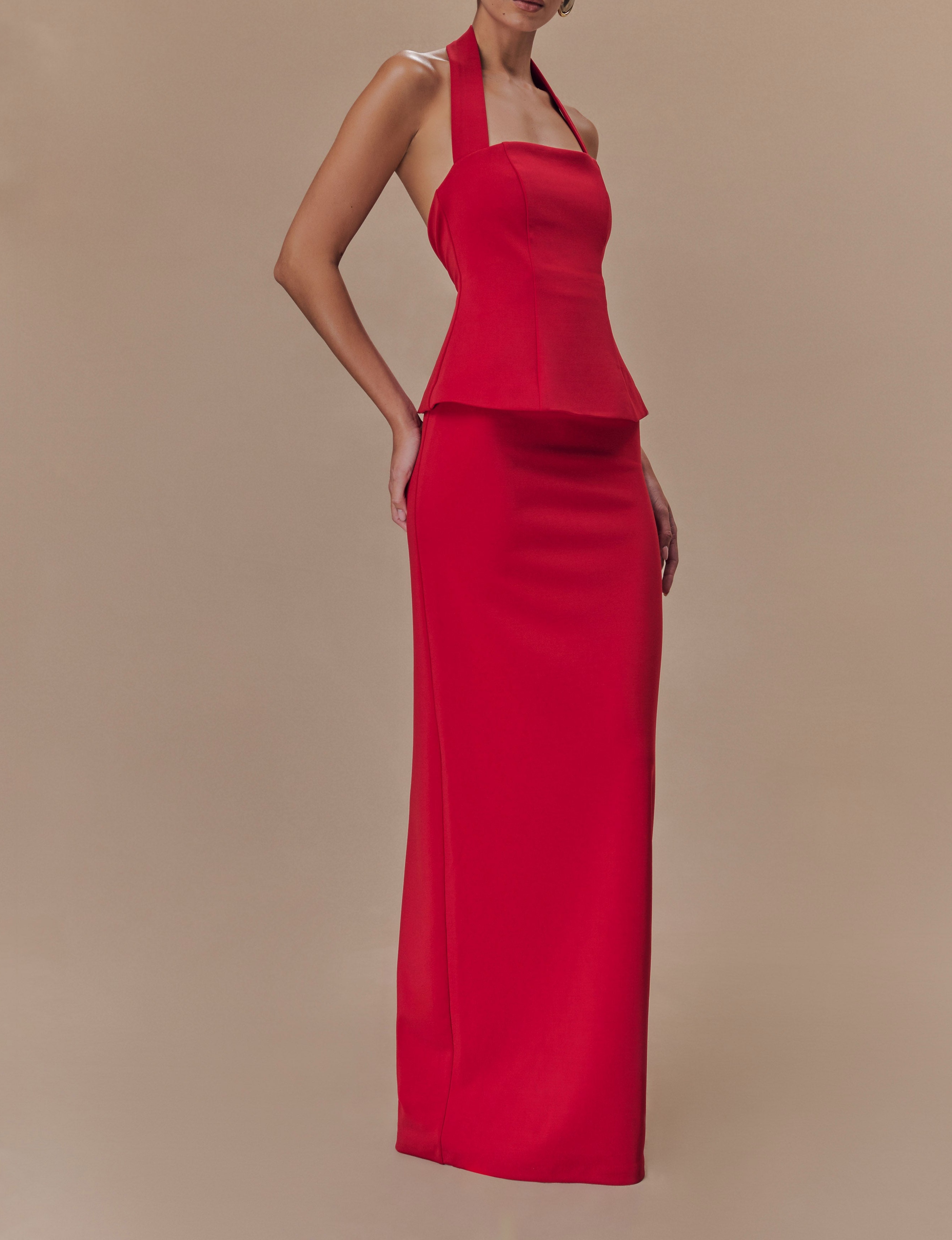 Ruby Peplum Halter Maxi Dress