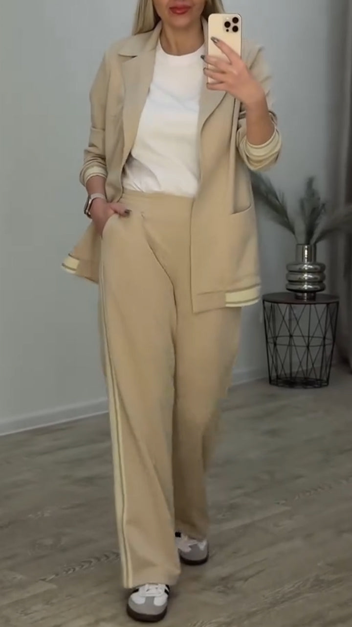 Women's Lapel Striped Casual Suit