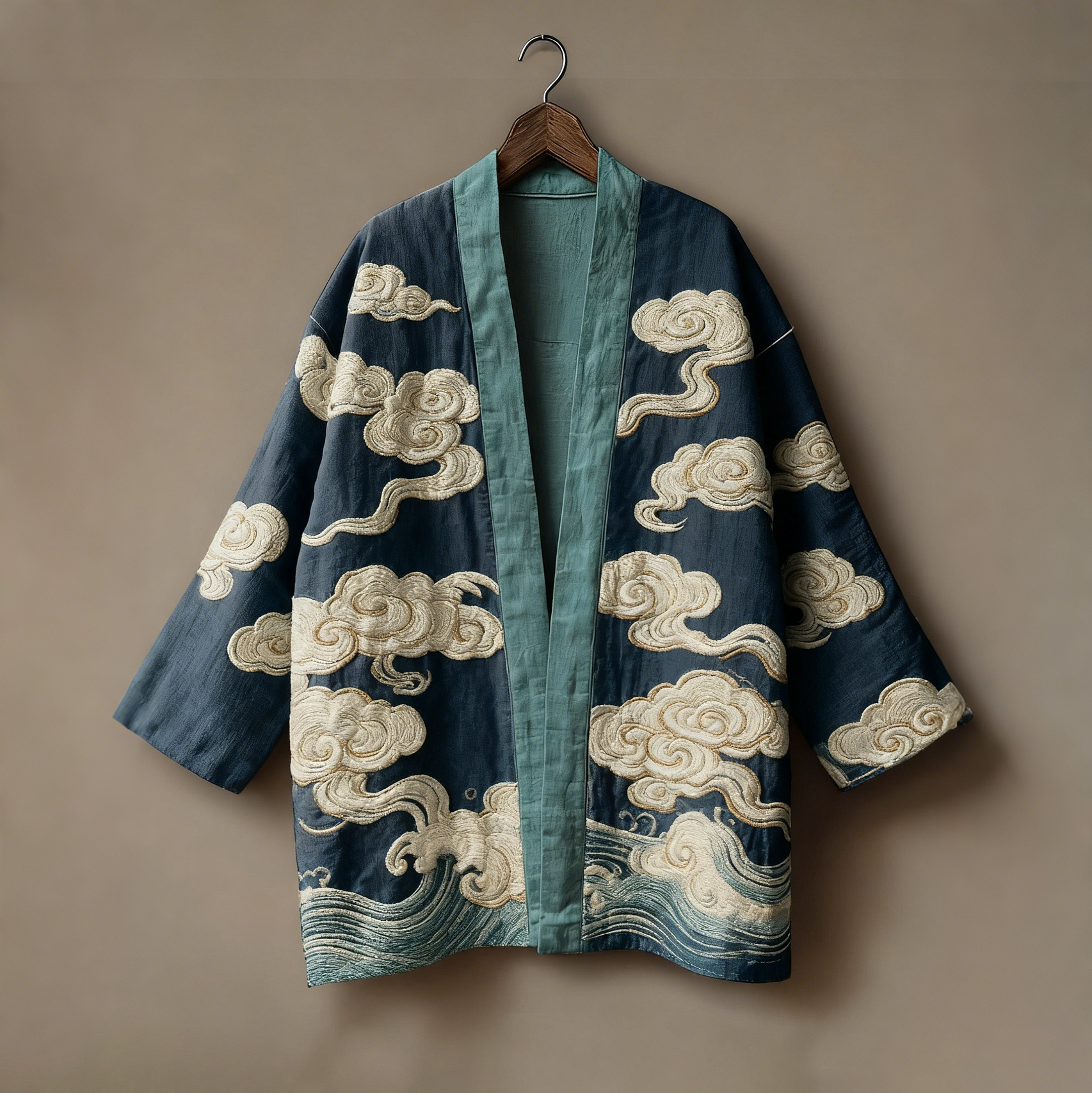 Retro Japanese Auspicious Clouds Art Linen Kimono Cardigan
