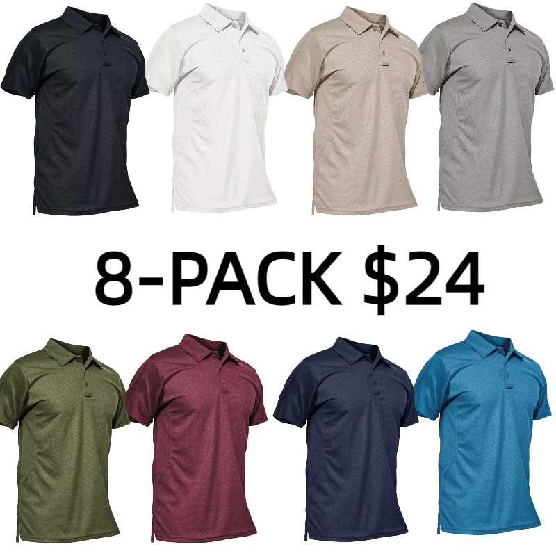 Men's Polo Shirt Quick Dry Performance Short Sleeve Pique Jersey Golf Work Polo Shirt Casual Menswear Top Outdoorfun