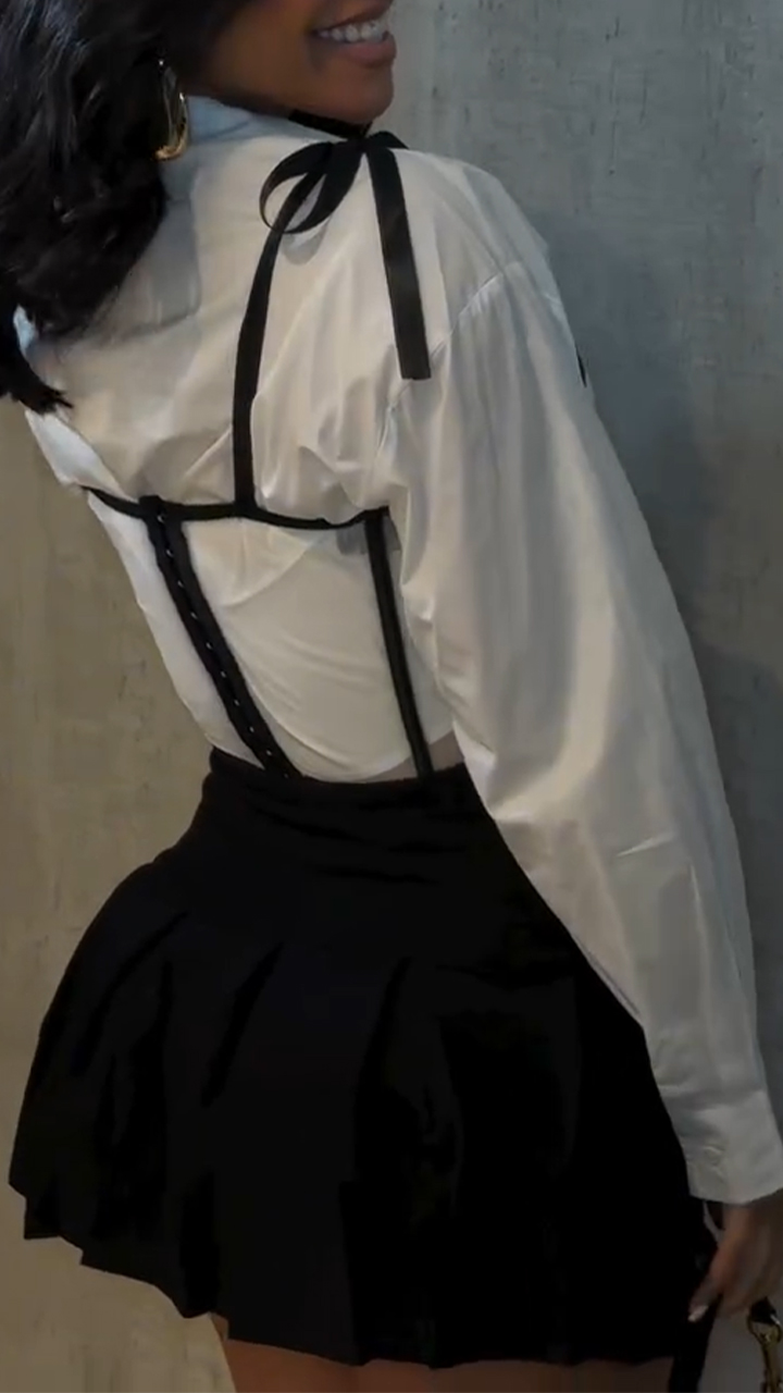 Ladies Collar Shirt+ Suspender Skirt with A Casual Temperament Suit