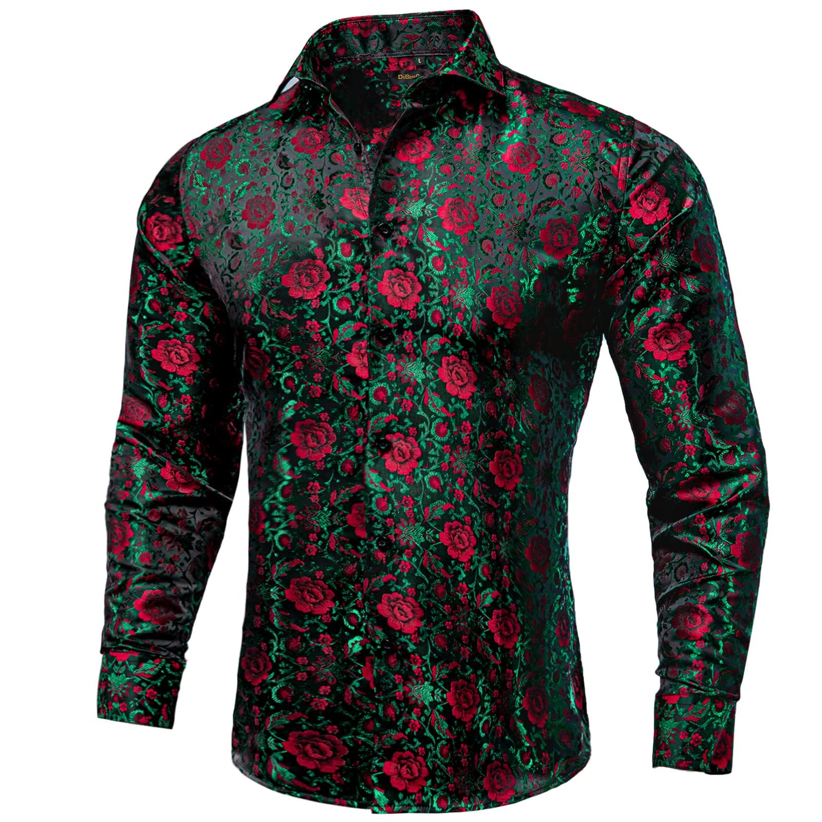 Men's Paisley Dress Shirt Long Sleeve Wrinkle Free Button Down Cowboy Shirts - Red&green&paisley