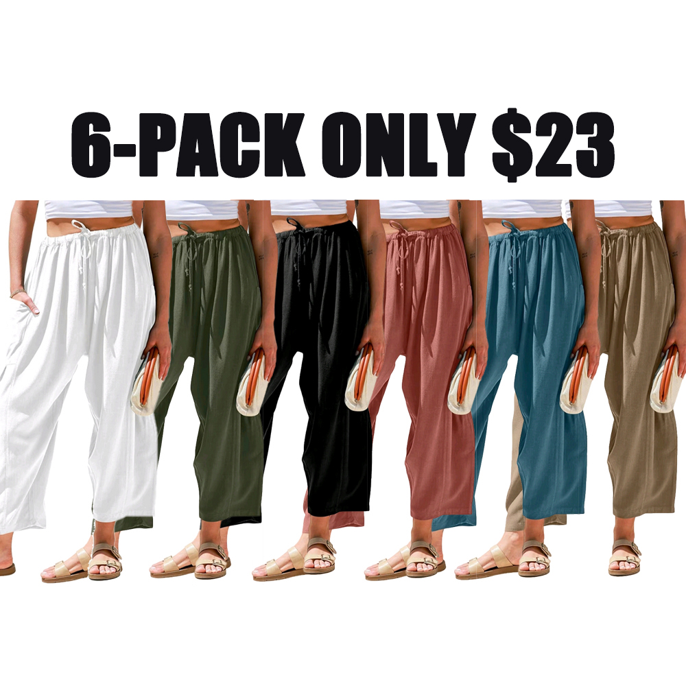 Women’s Breathable Linen Pants – Wide Leg Loose Fit with Pockets – Plus Size Friendly Summer Trousers for Travel & Daily Comfort (Sizes S–5XL)