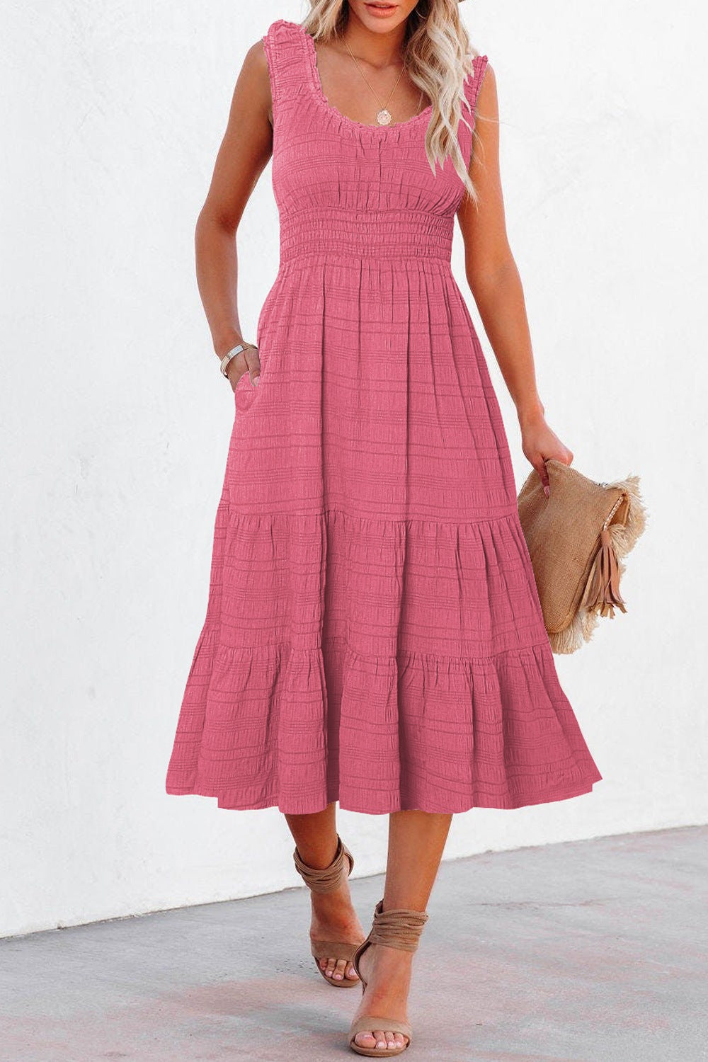 Scoop Neck Wide Strap Midi Dress