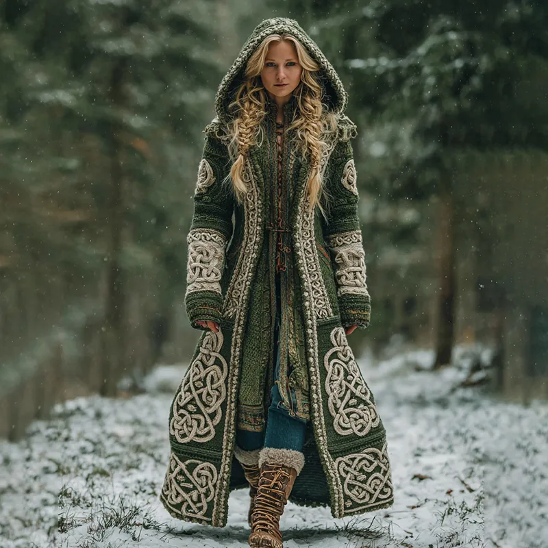 Women's Celtic Knot Irish Art Hooded Knit Cardigan