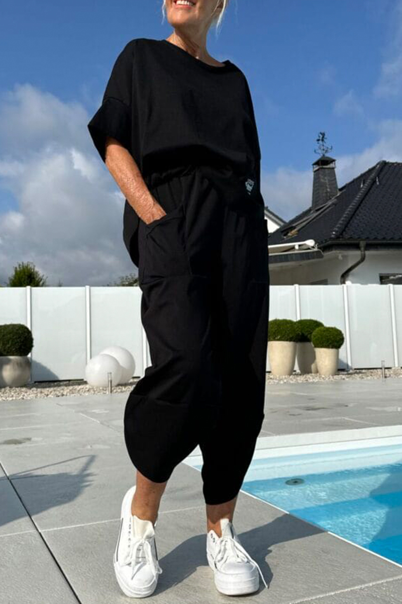 Women Round Neck Top + Pants Casual Suit