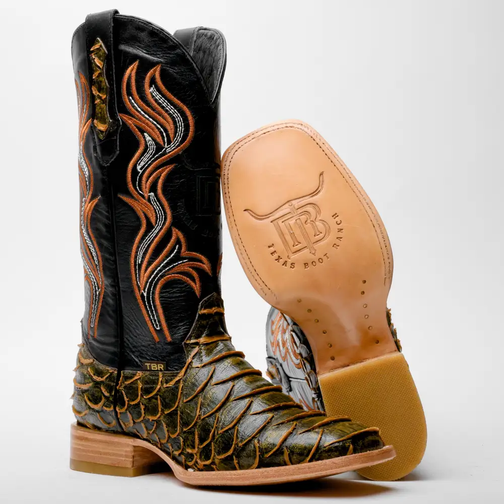 Rustic Honey Jumbo Python Leather Boots - Square Toe