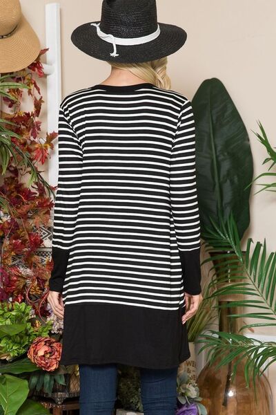 Celeste Full Size Striped Button Up Long Sleeve Cardigan