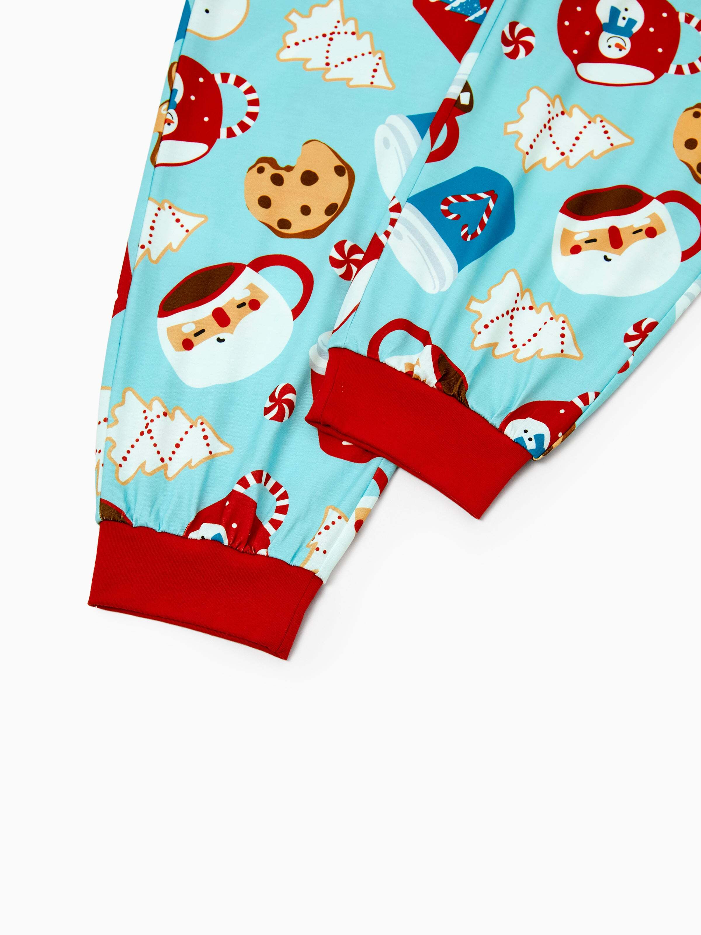 Christmas Matching Family Pajamas Set Gingerbread Print Blue and Red PJS with Christmas Socks Light Blue