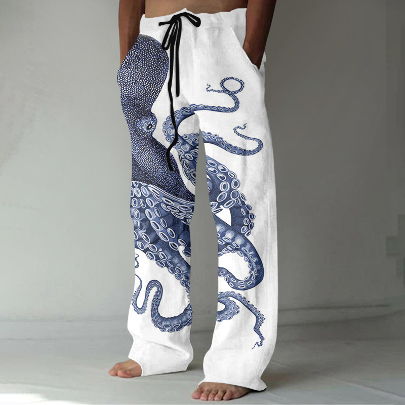 Japanese Art Octopus Graphic Printed Casual Pants