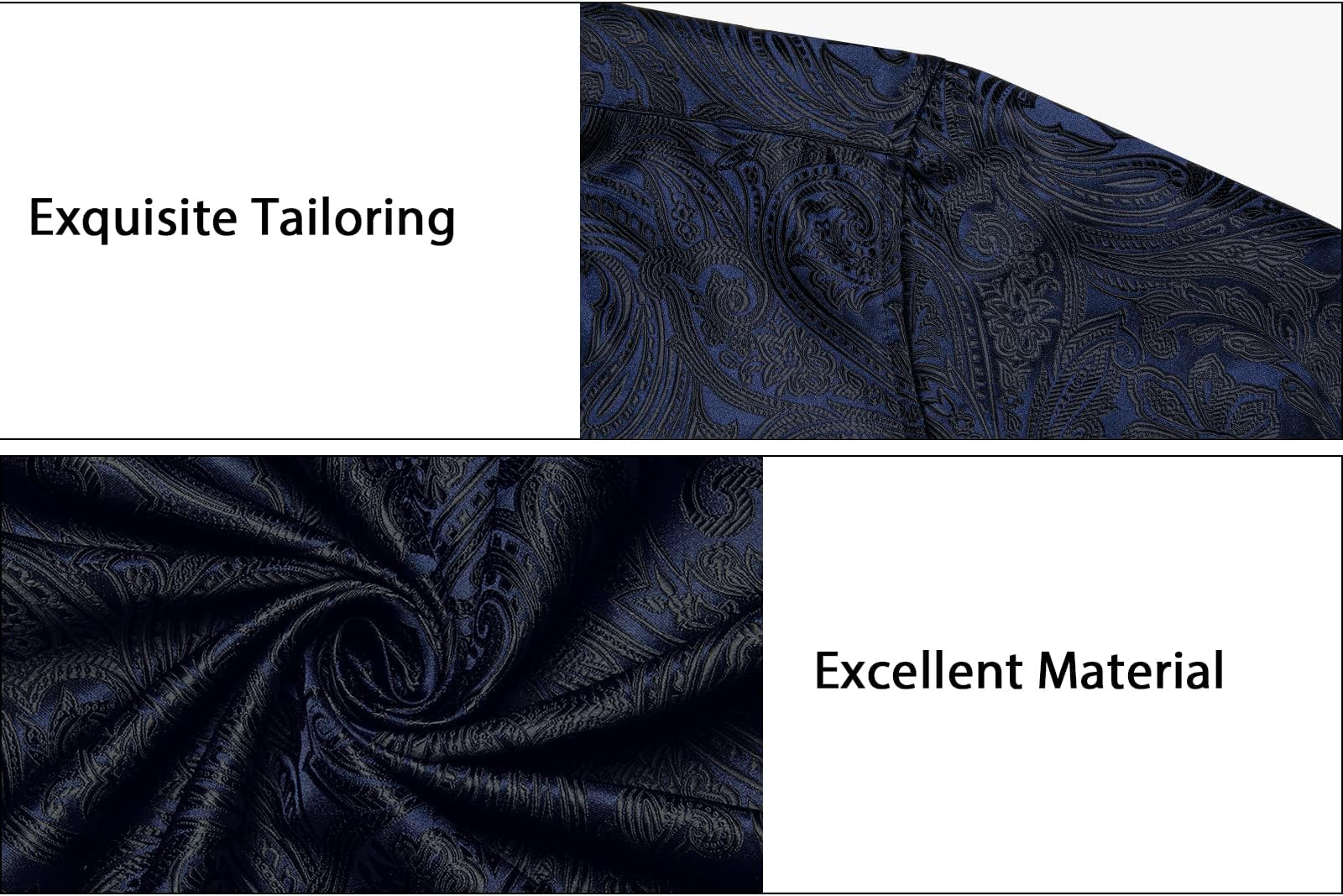 Men's Paisley Dress Shirt Long Sleeve Wrinkle Free Button Down Cowboy Shirts - Navy Blue&black&paisley