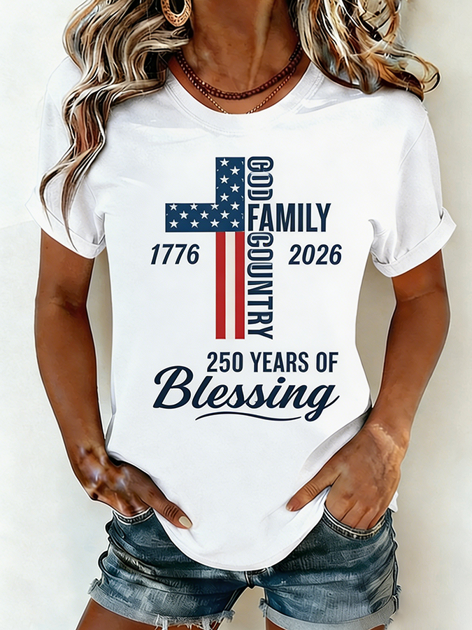 Women's God Family Country 250 Years Of Blessing Cross T-Shirt