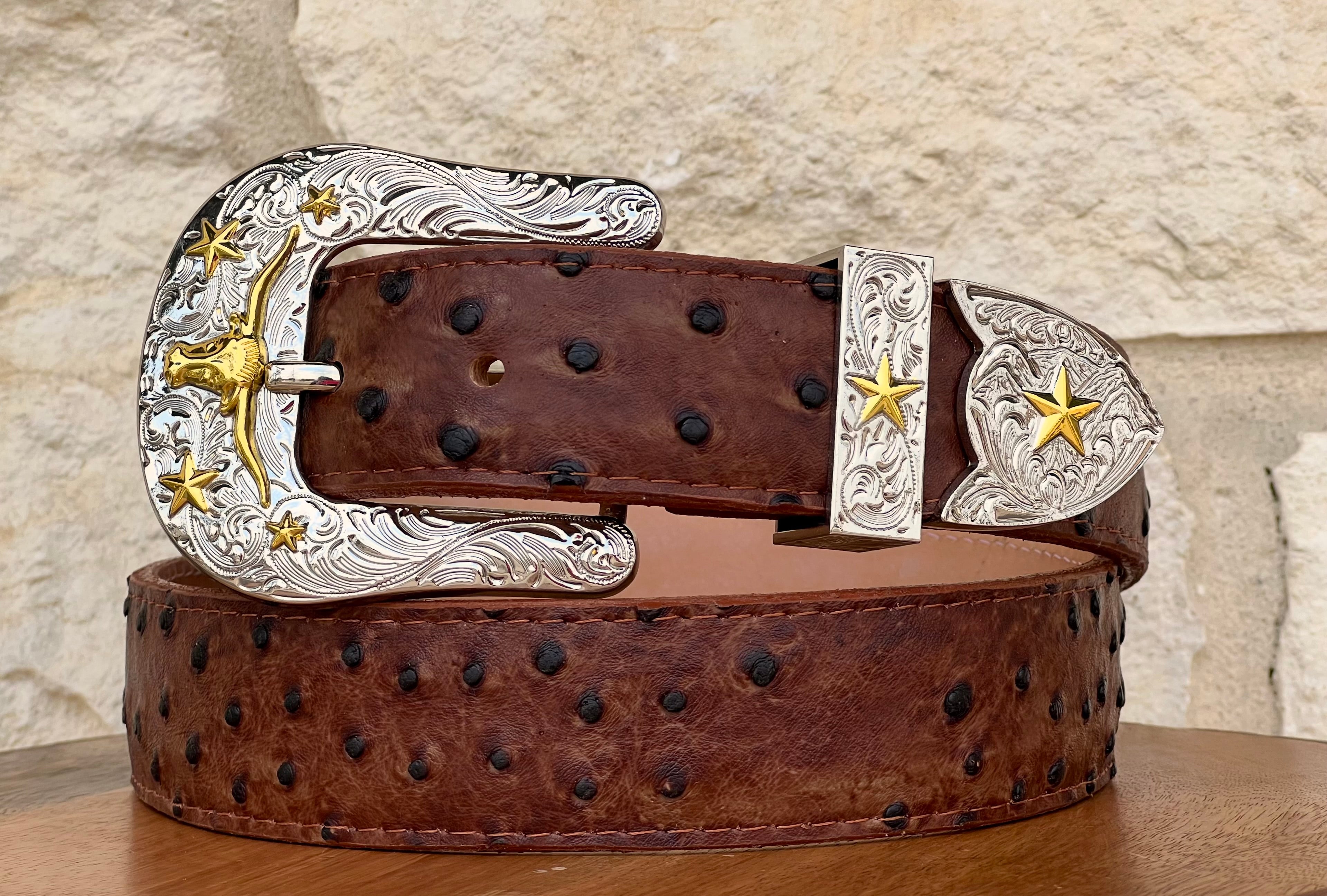 Cognac Ostrich Leather Belt