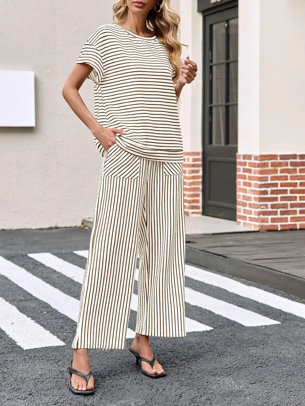 🔥10-PACK (Contain all color)🔥Women's Striped 2 Piece Lounge Set