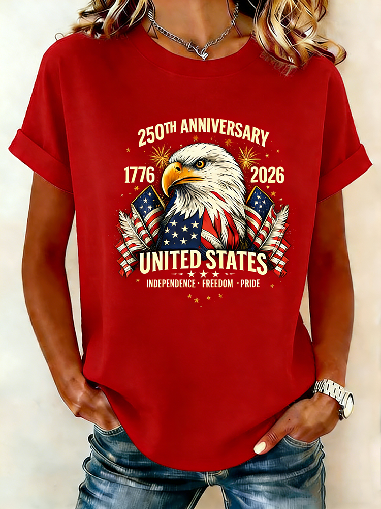 250th Anniversary Bald Eagle Printed Patriotic Independence Freedom Proud T-shirt