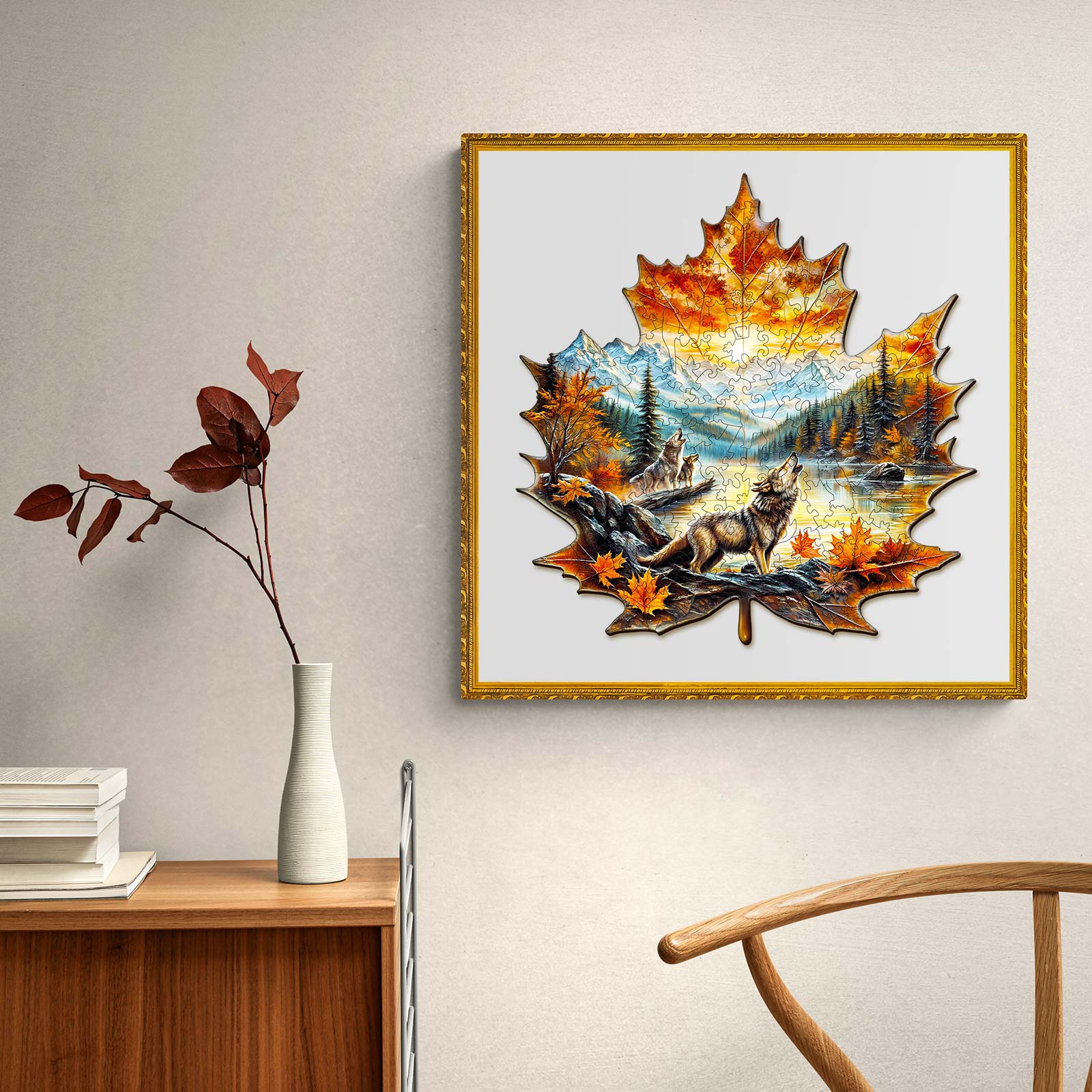 Wolf King autumn Wooden Jigsaw Puzzle