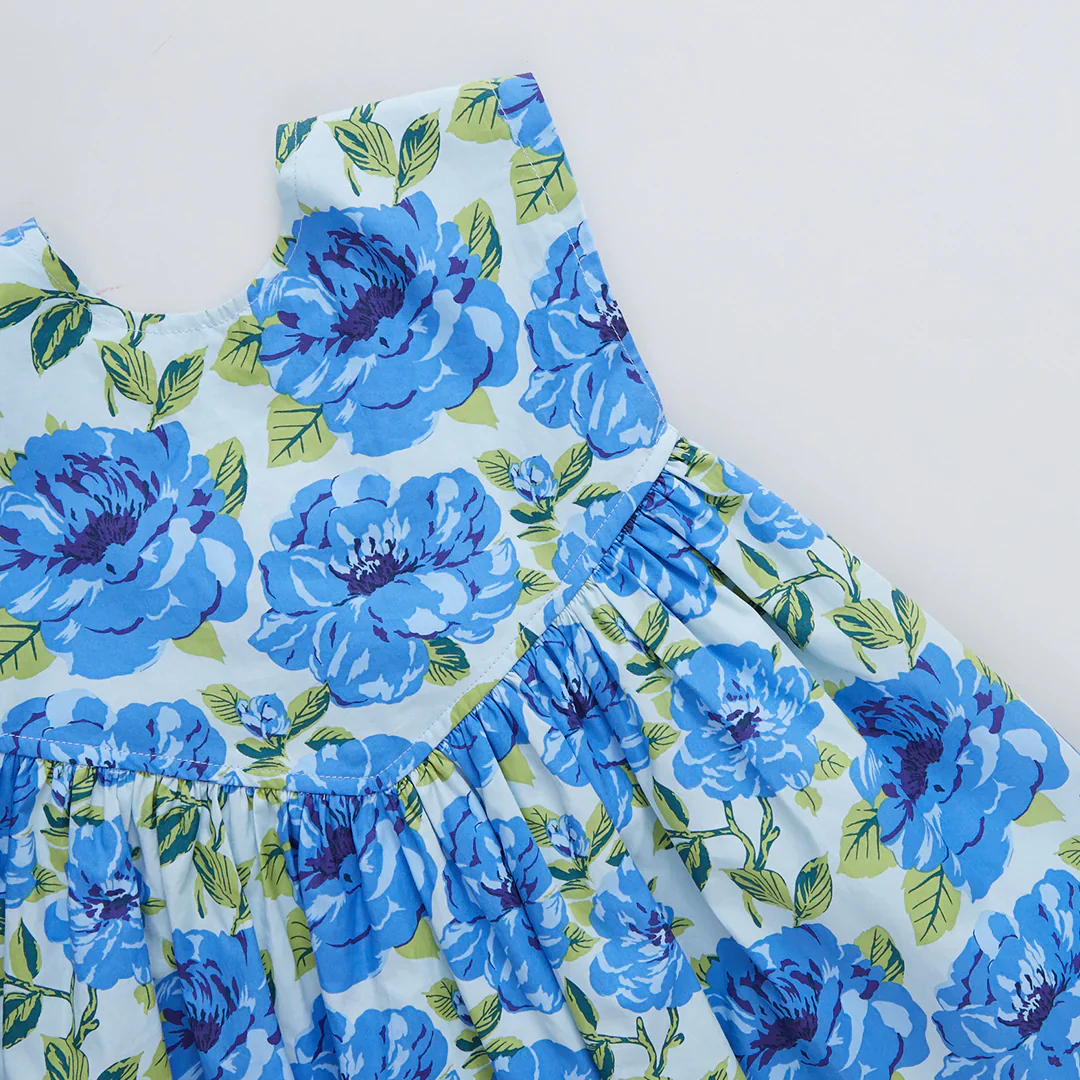 Gracie Dress Blue Peonies