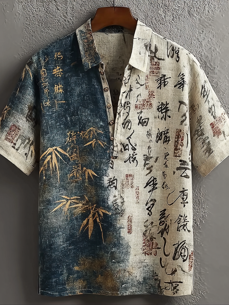 Japanese Art Retro Line Art Linen Casual Short-sleeve Top