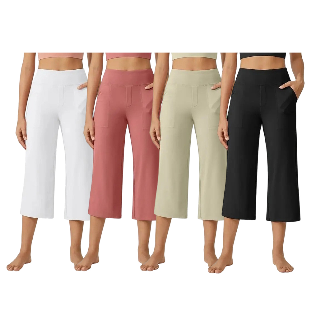 Capri Pants for Women Wide Leg Yoga Dress Cropped Pants Capri Leggings with Pockets for Casual Summer