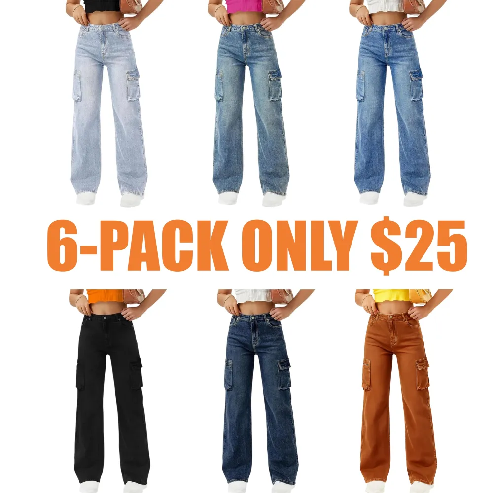 Women High Waisted Cargo Jean