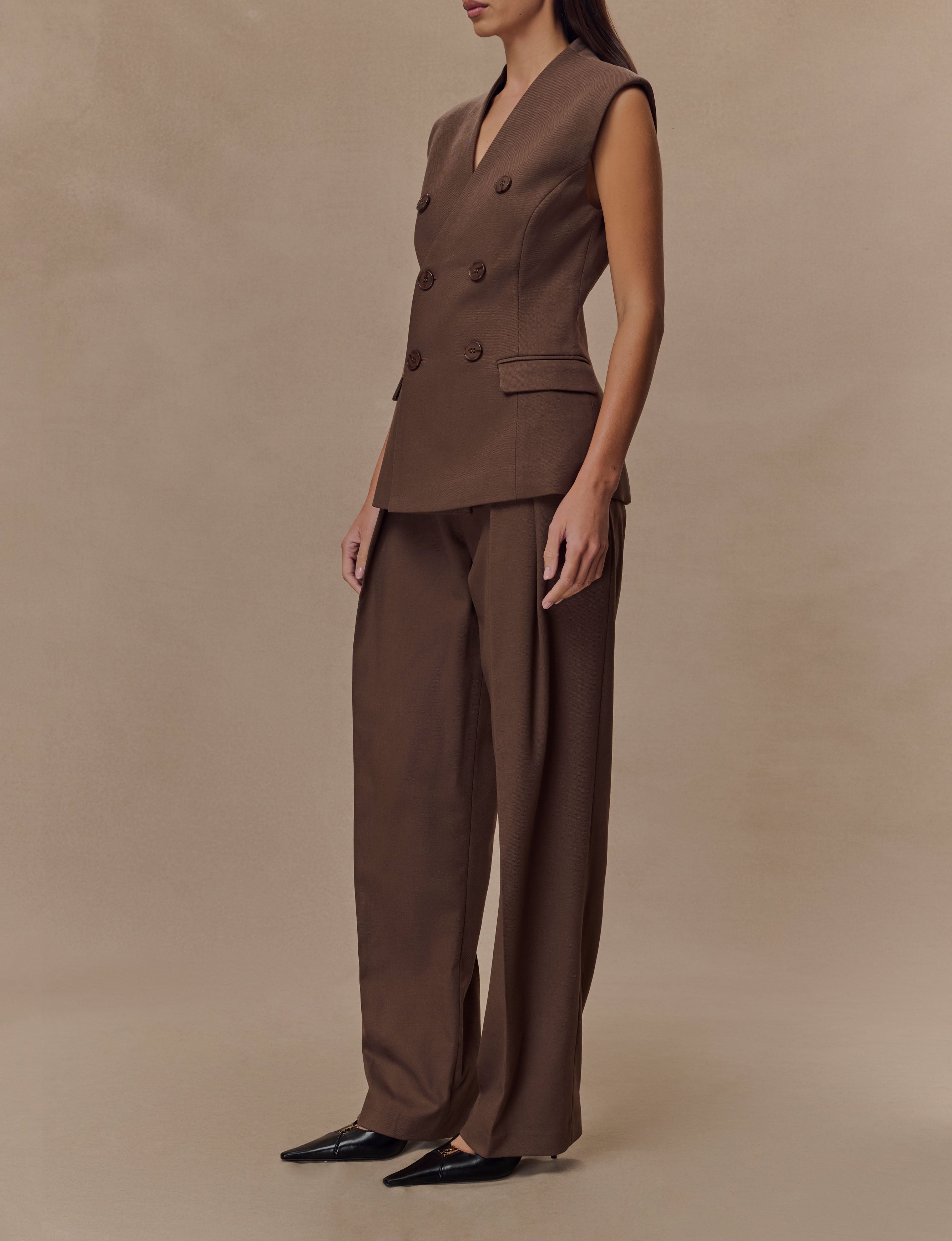 Chocolate Pleated High Waisted Pants