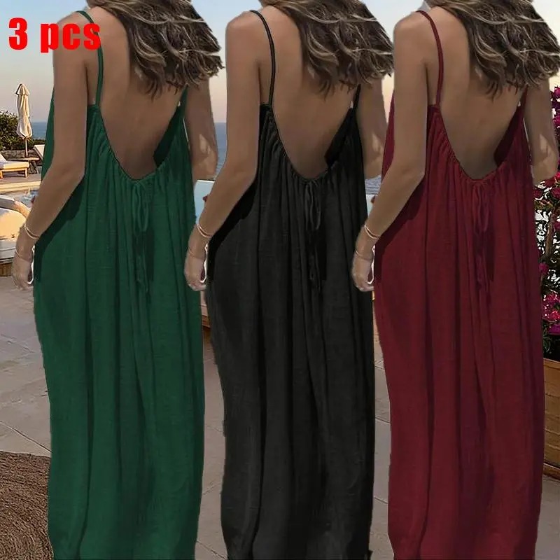 Women's Solid Color Cami Lounge Dress, Elegant Sleeveless Long Dress for Summer, Ladies Sleepwear for Indoor Wear