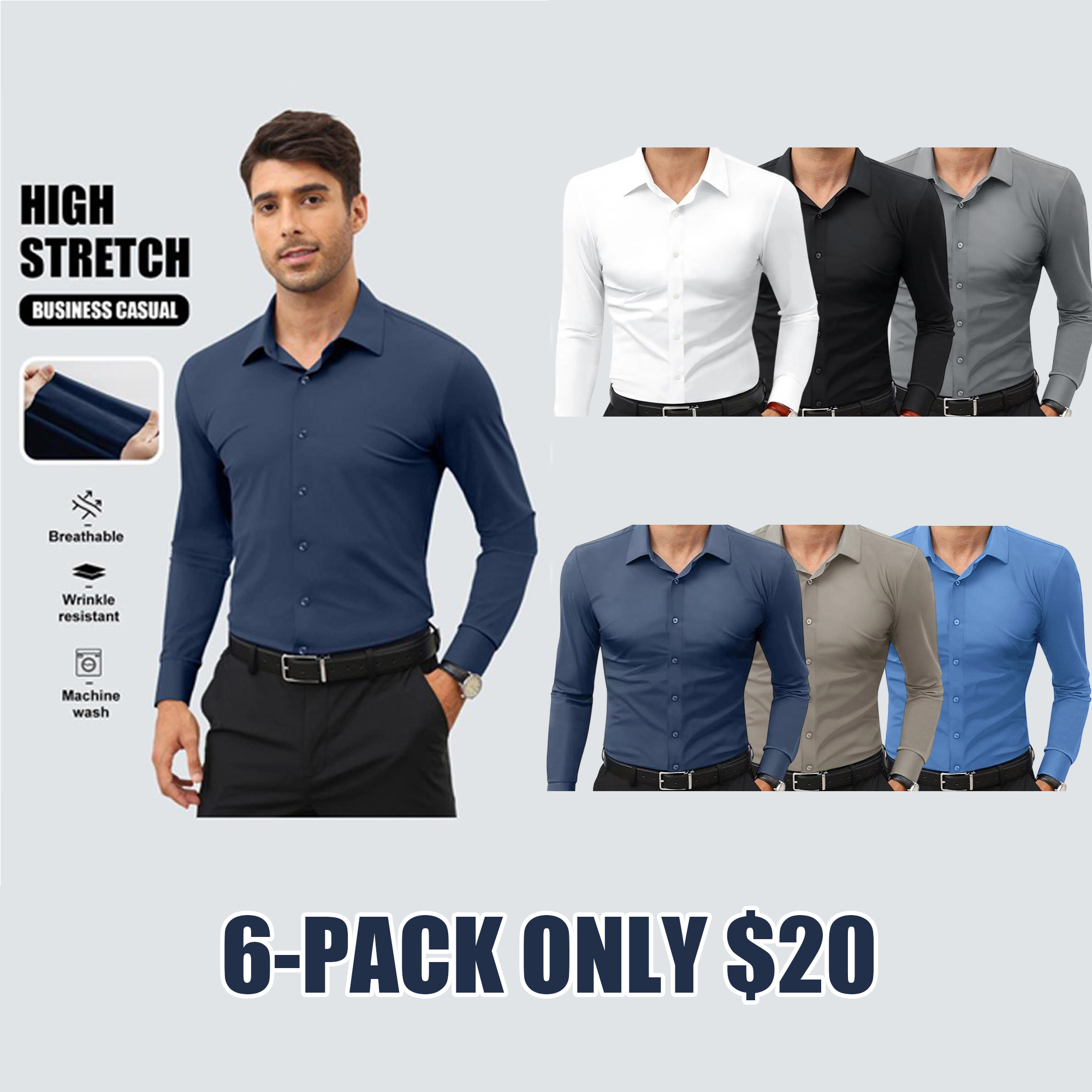 🔥Men’s Stretch Slim-Fit Long Sleeve Dress Shirt