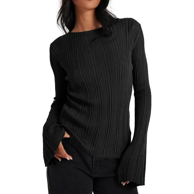 Women’s Bell Sleeve Knit Top – Lightweight Fall Pullover