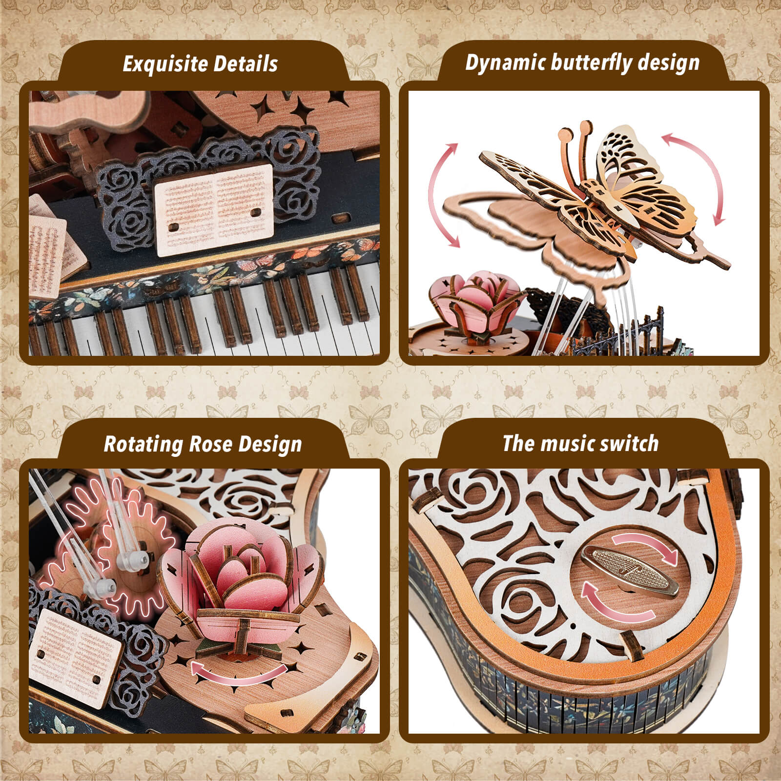 Floral Waltz â€“ DIY Wooden Music Box, 3D Puzzle Craft Kit