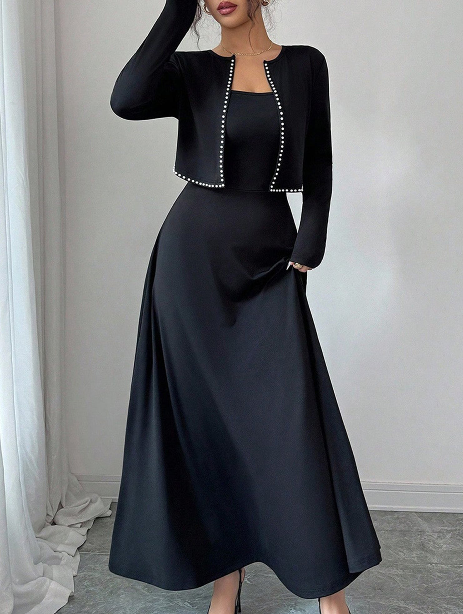 Knit Cardigan Slip Dress Set