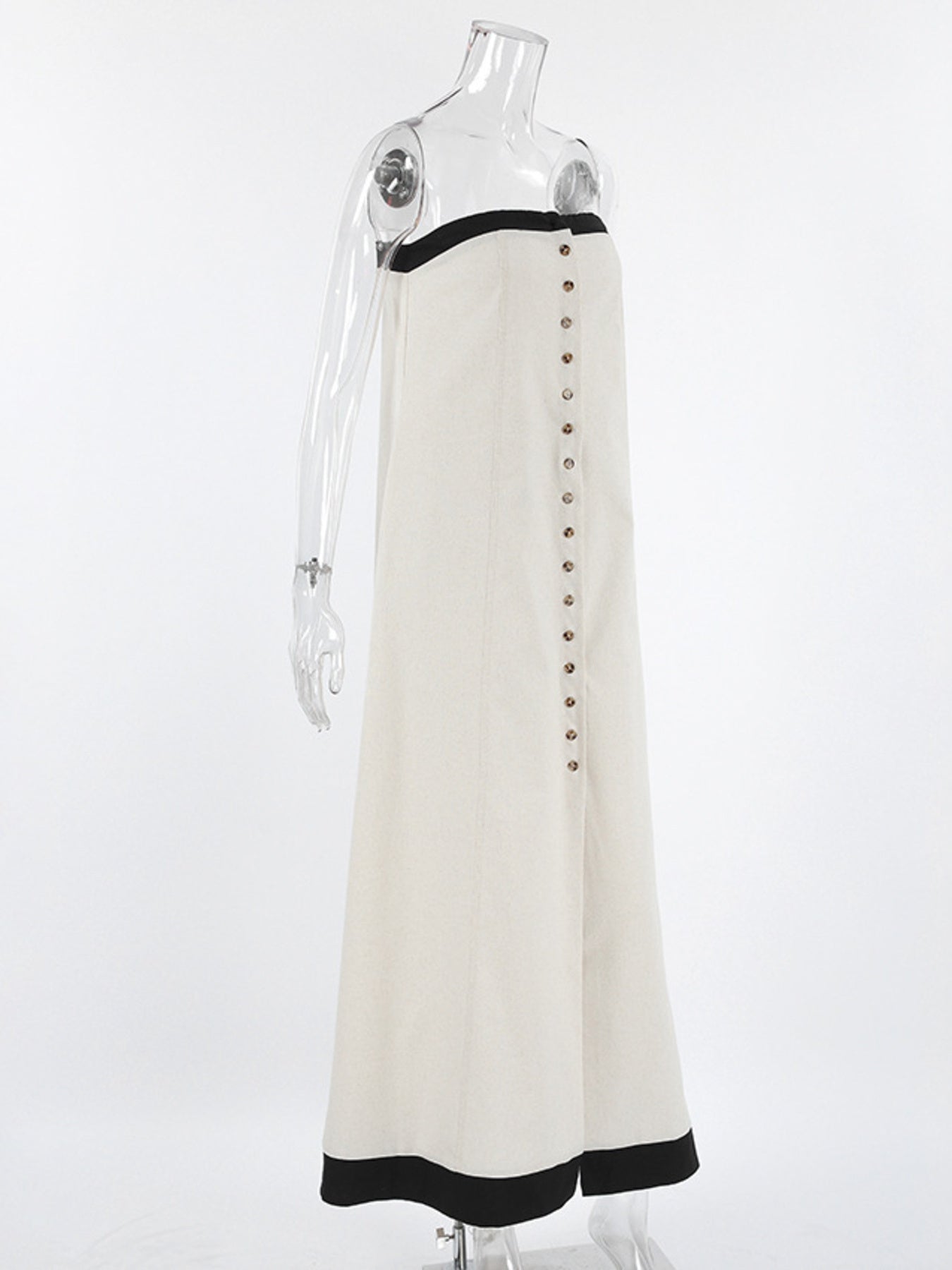 Contrast Trim Button Front Tube Maxi Dress