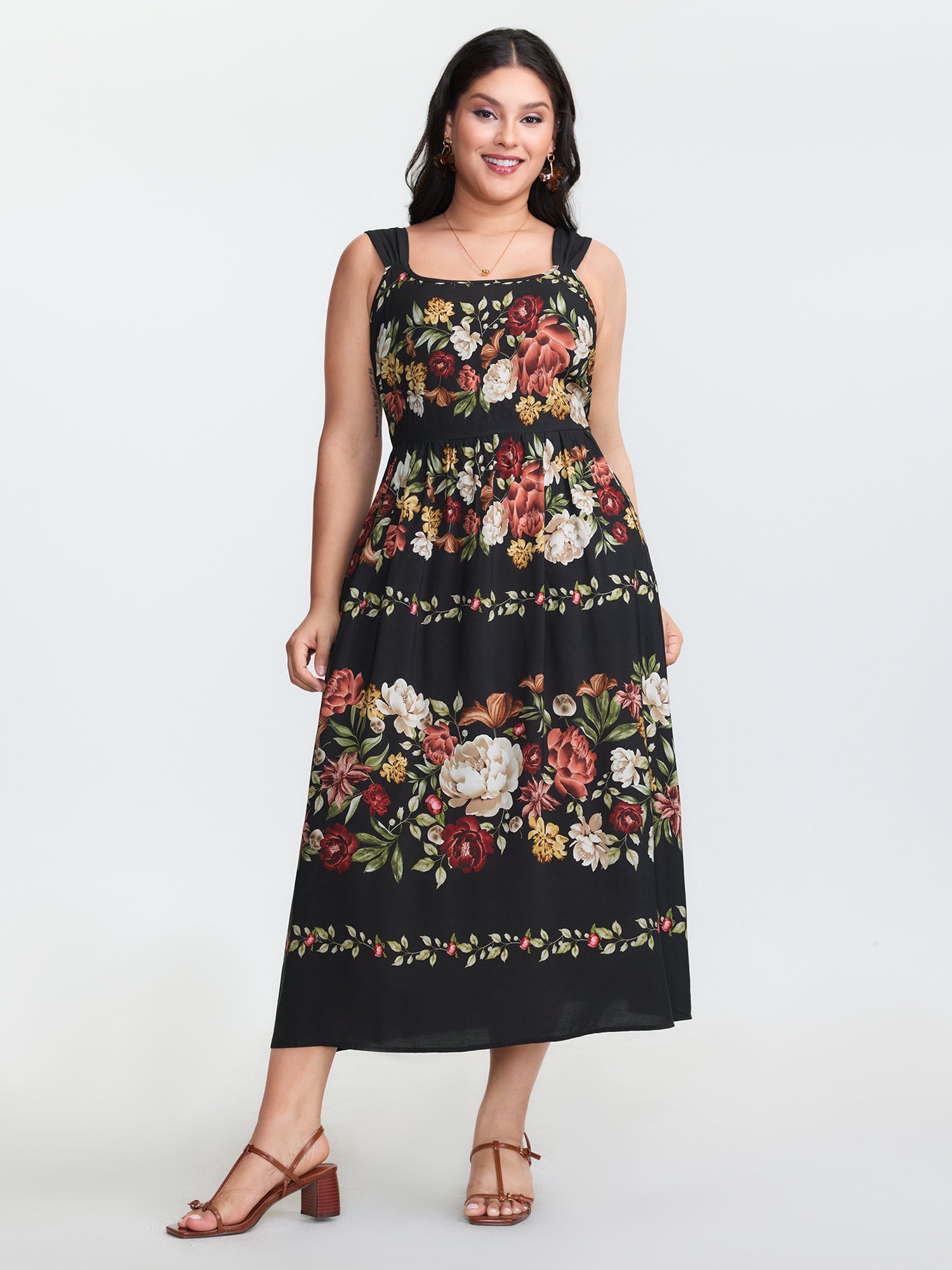 Blooming Florals Shirred Pockets Maxi Dress