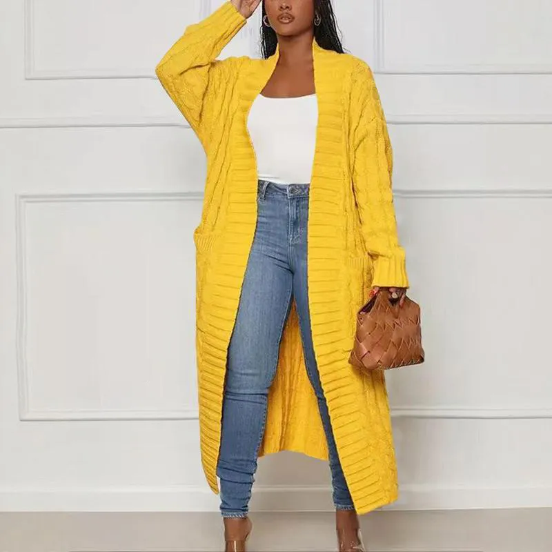 Women's Solid Color Textured Drop Shoulder Pocket Longline Cardigan