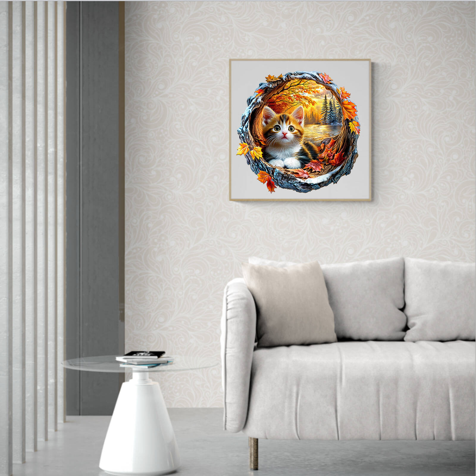 3D Kitten in Autumn Wooden Jigsaw Puzzle