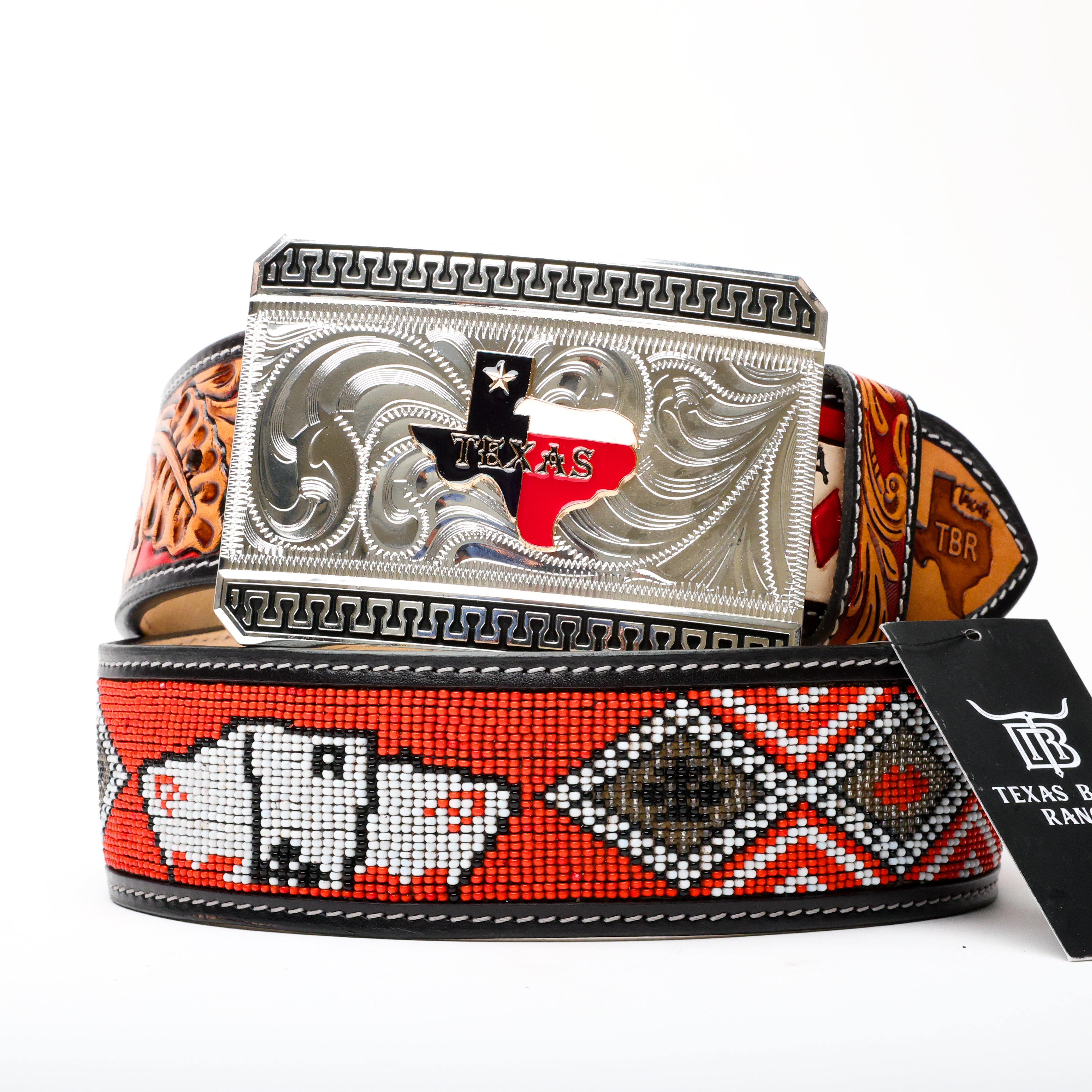 2 Inch Hand-Tooled Artesanal Beaded Leather Belt