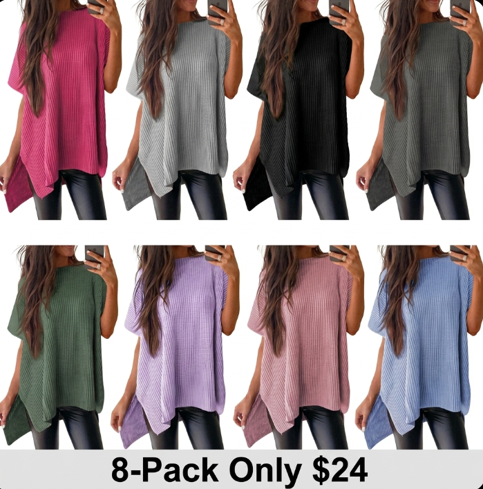 Women's Oversized Ribbed Short Sleeve Knit Top