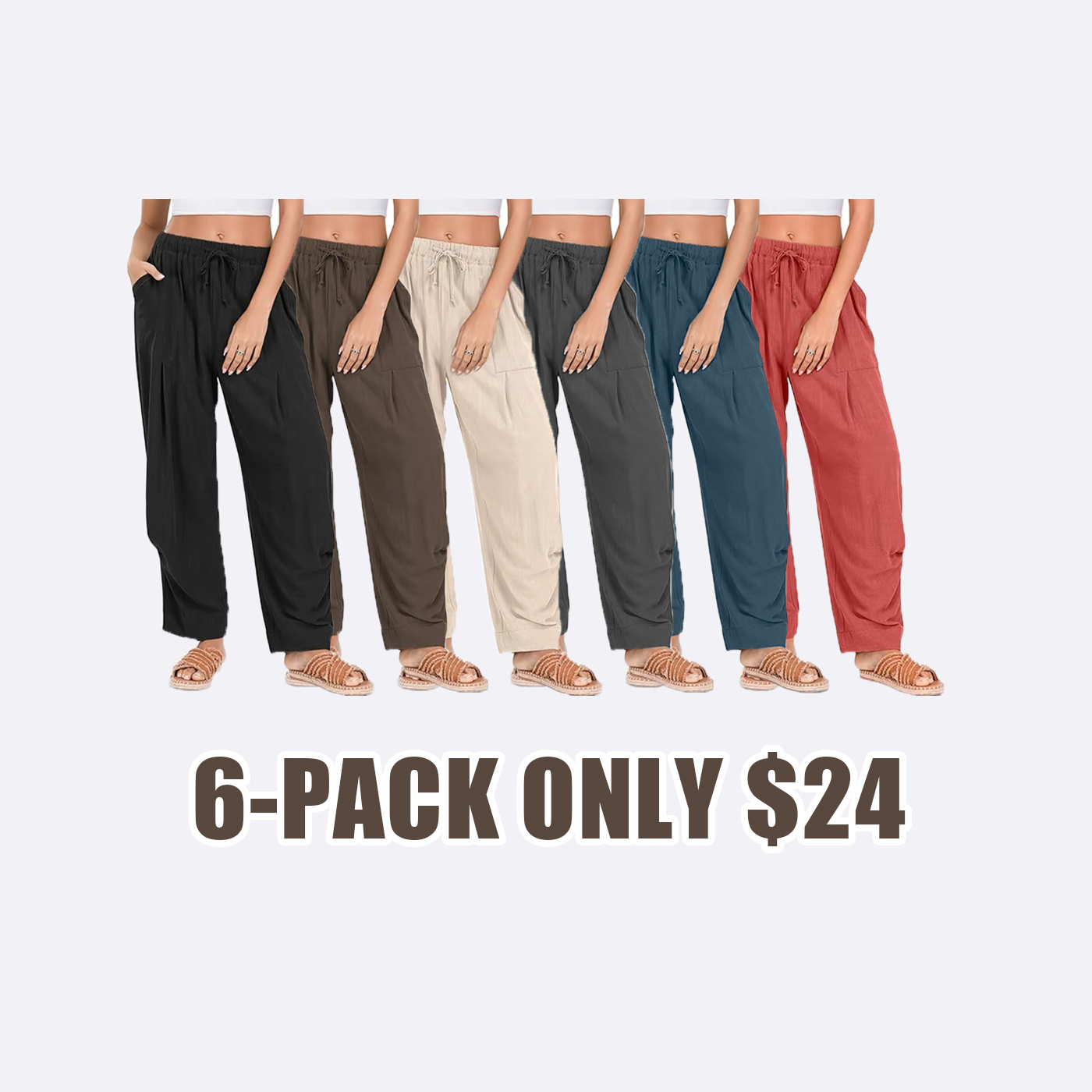 🧺 Women's Linen Harem Pants – Summer Drawstring Wide-Leg Lounge Trousers with Pockets