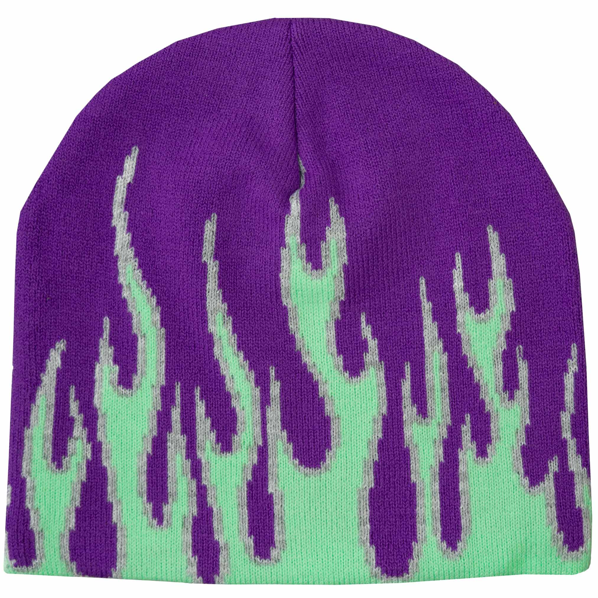 FLAME SKULL CAP BEANIE - PURPLE / GREEN