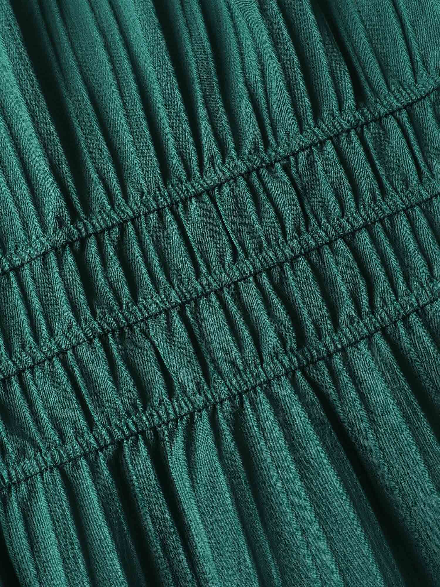 Textured Shirred Cinched Waist Maxi Dress