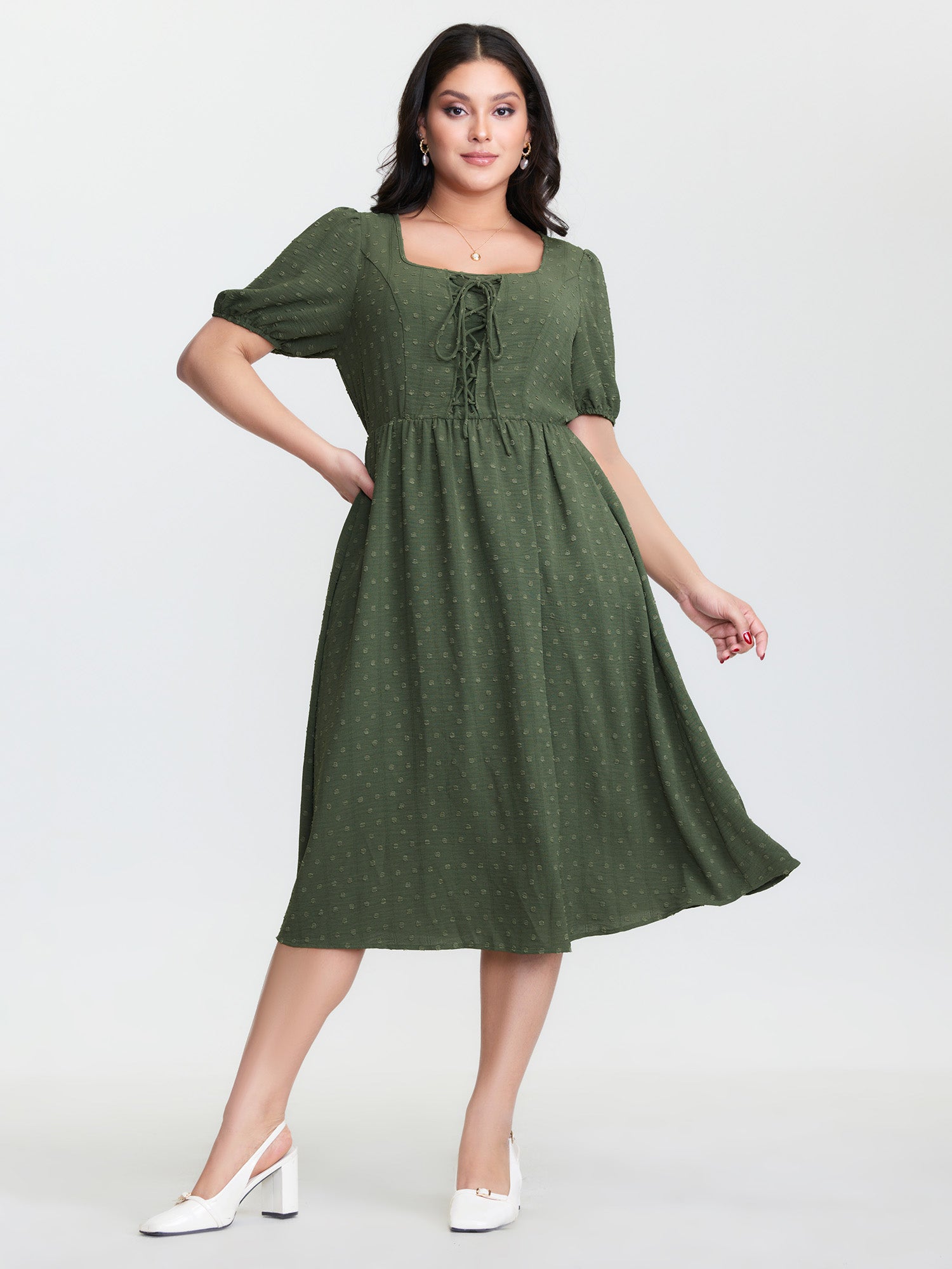 Cross-Tie Stretchy Waist Pocket Midi Dress